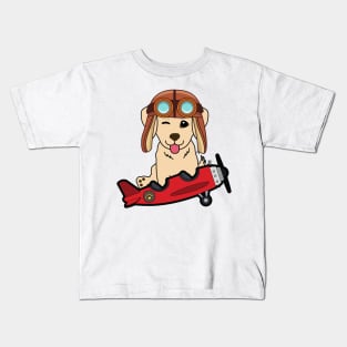 Cute golden retriever is in a vintage plane Kids T-Shirt